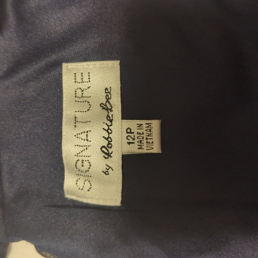 SIGNATURE by ROBBIE BEE. Abstract Print Chiffon. Color Navy Blue Green Orange. - Picture 5 of 11